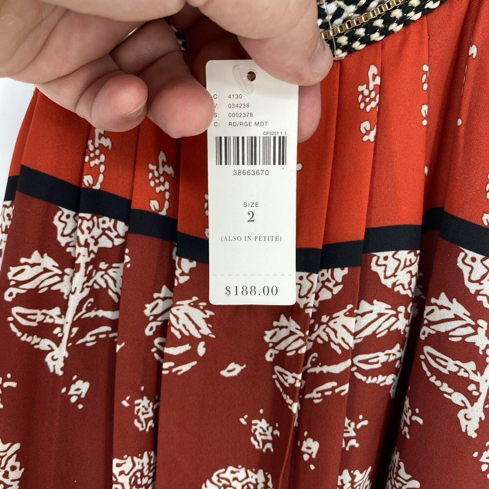Ranna Gill Anthropologie Kaza Dress NWT Beaded Neck Red Size 2 - Picture 3 of 7